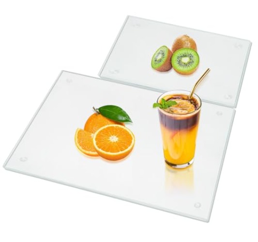 JAMBALAY Tempered Glass Cutting Boards for Kitchen Countertop, Clear Glass Cutting Board with Non Slip Feet, Set of 2(12"x16" & 8"x12" Clear Cutting Boards), Heat and Scratch Resistant, Shatterproof - Clear-Set of 2