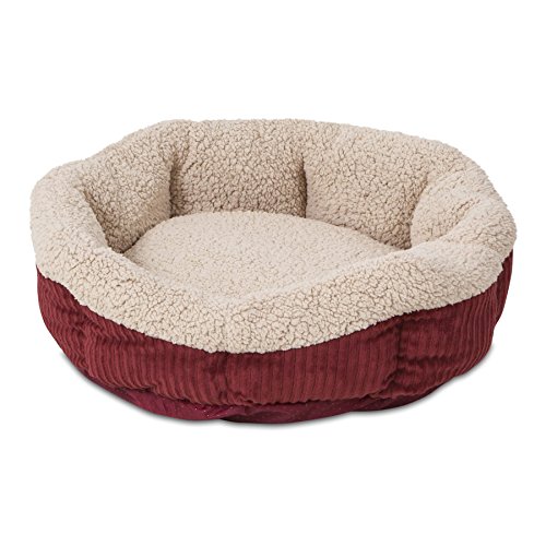 Petmate Aspen Pet Self Warming Round Bed, 19.5 Inches, Barn Red and Cream - Barn Red and Cream - 19.5"L x 19.5"W x 7.0"Th - Round Bed - Solid