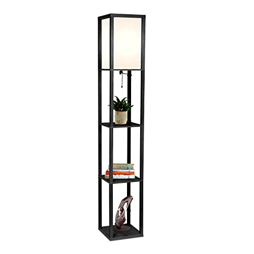 Brightech Maxwell - Modern Shelf Floor Lamp with Shade and LED Bulb Corner Display Lamps Shelves for Living Room, Bedroom Office Black - Classic Black
