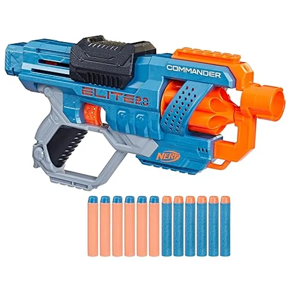 NERF Elite 2.0 Commander RD-6 Dart Blaster, 12 Darts, 6-Dart Rotating Drum, Outdoor Toys, for Kids, Ages 8+ - Standard Packaging - Foam Blasters