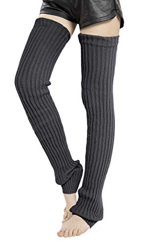 Leotruny Women's Winter Thick Knit Extra Long Thigh High Leg Warmers - C03-dark Grey