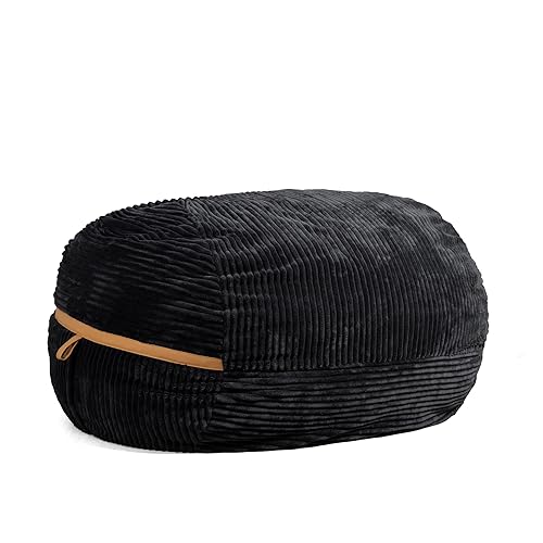 Big Joe Fuf XXL Foam Filled Bean Bag Chair with Removable Cover, Black Licorice Corded Plush, 6 feet Giant - Black Licorice - XX-Large