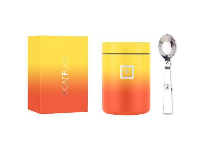 IRON °FLASK Food Jar - 16 Oz, Foldable Spoon, Leak Proof, Vacuum Insulated Thermo, Stainless Steel, Storage Lunch, Container, Canteen, Double Walled, Portable Food Bowl - 16 Oz Fire