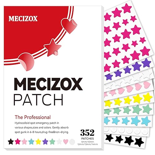 Hydrocolloid Star Patches, 352 Count 8 Colors 5 Sizes Superstar Hydrocolloid Spot Covers - Absorbing Cover, Skin Care, Facial Stickers, Cute Face Patches, Star Patches for Face - 352 count (Pack of 1)