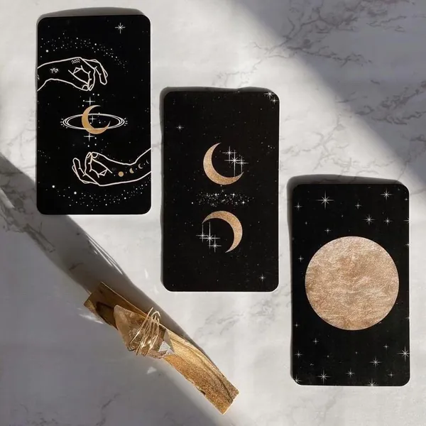 NEW! Wild Moon Oracle Deck ™ | 30 Cards with Guide, Black Gold Tarot Card Deck, Quartz Crystal, Ritual Bag, Beginner&#39;s Divination Tools
