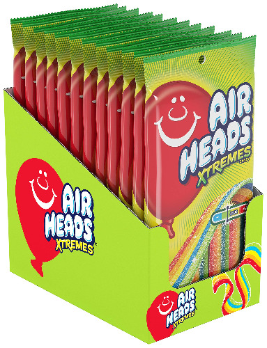 Airheads Candy Xtremes Belts Sour Candy, Rainbow Berry, Non Melting, Bulk Party Bag, 4.5 oz (Bulk Pack of 12) - Rainbow Berry 4.5 Ounce (Pack of 12)