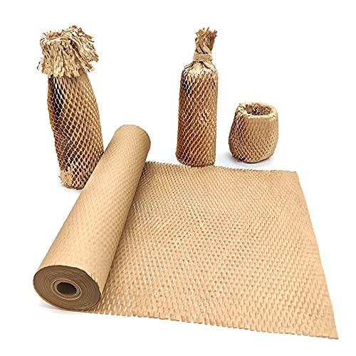 Honeycomb Packing Paper, 15" x 131' Packing Paper Substitute Alternative for Bubble Cushioning Wrap for Moving Shipping Packaging, Recyclable Moving Supplies Bubble Packing Wrap Protective Roll - 15" x 131' - Khaki