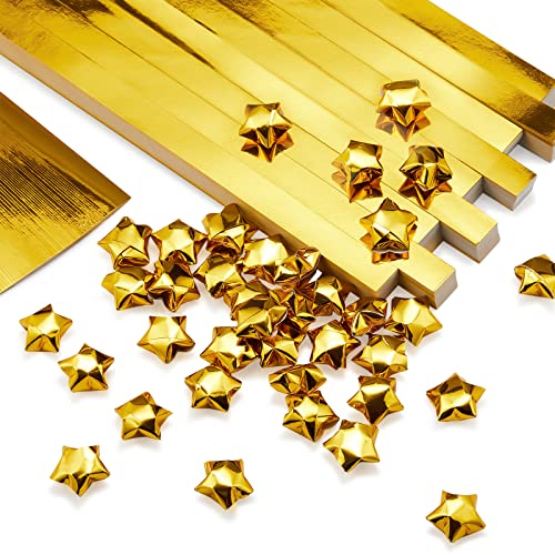 Kigeli 1000 Sheets Foil Star Paper Strips Glitter Origami Stars Papers Package Shiny Origami Paper for DIY Paper Crafts Weaving Projects Adults Kids, 1/2 Inch x 11 Inch - Gold - Solid Style