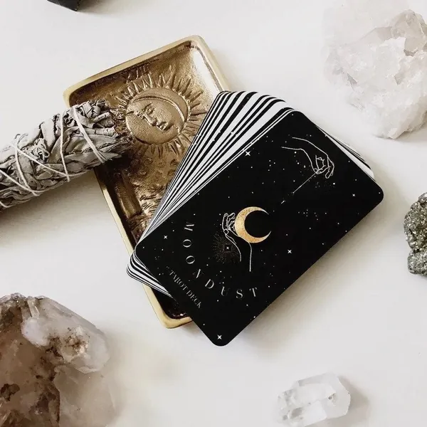NEW! Moondust Tarot Deck ™ | 78 Black White Tarot Cards, Gold Foil Edges, Beginner&#39;s Complete Card Deck, Egyptian Magic Divination Tools