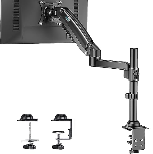HUANUO Single Monitor Mount - Gas Spring Monitor Arm Fits 13-32'' Monitor, Full Motion Swivel, Single Monitor Stand, Ultra Height Adjustable for Stand Work, Monitor Desk Stand with VESA, Max 19.8lbs