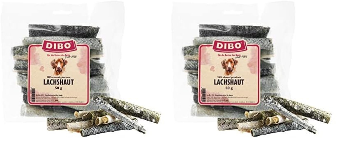 DIBO Lachshaut, 50g-Beutel, der kleine Snack oder Leckerli für Zwischendurch, Hundefutter (Packung mit 2) - 50 g (2er Pack)