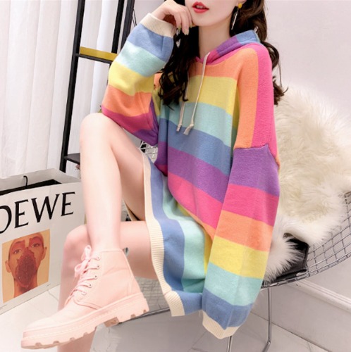 Womens Color Block Hooded Sweater - PINK / One Size