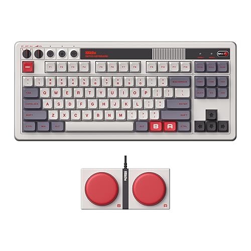 8Bitdo Retro Mechanical Keyboard, Bluetooth/2.4G/USB-C Hot Swappable Gaming Keyboard with 87 Keys, Dual Super Programmable Buttons for Windows and Android - N Edition - N Edition