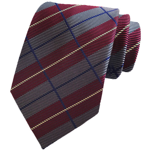MENDENG Classic Silk Tie Stripe Plaid Neck Ties For Men Necktie Business Wedding - Burgundy