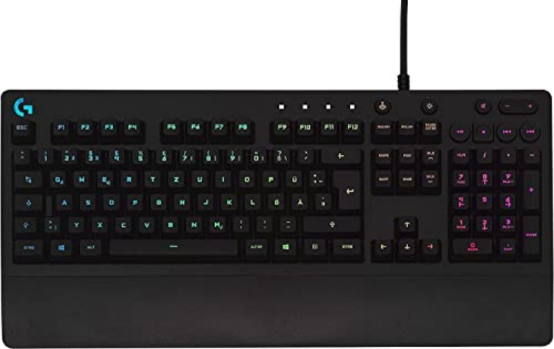 Logitech G213 Prodigy Gaming-Tastatur, RGB-Beleuchtung, Programmierbare G-Tasten, Multi-Media Bedienelemente, Integrierte Handballenauflage, Spritzwassergeschützt, Deutsches QWERTZ-Layout - Schwarz - G213