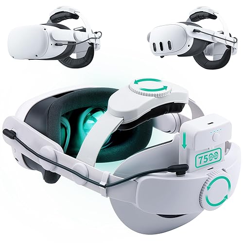 Noiposi Battery Head Strap 7500mAh for Meta Quest 3S/3/Quest 2,Double Knobs Adjustable Elite Strap Replacement,VR Accessories Strap Enhanced Support & Comfort & Reduce Pressure Extend Playtime - Headstrap with Battery