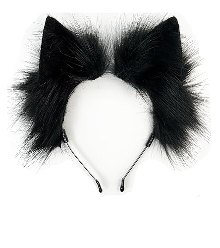 Agymo Handmade Cat Ears Cosplays,Animal headbands, Fox Wolf Animal ears, Costume Headwear Halloween costume - Big ears - Pure Black