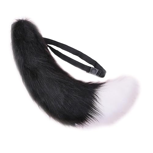 Fxaelian Womens Mens Anime Comic Faux Fur Fox Big Tail Cat Dog Wolf Tail Set Furry Lolita Halloween Animal Cosplay Tail Party Costume Accessory for Adult Women Men Black White - Black White