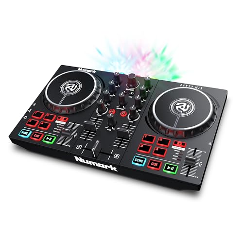 Numark Party Mix II - DJ Controller with Party Lights, DJ Set with 2 Decks, DJ Mixer, Audio Interface and USB Connectivity + Serato DJ Lite - Party Mix MKII