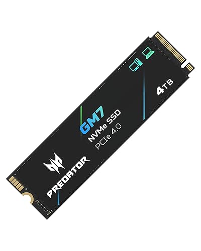 Acer Predator GM7 4TB SSD: M.2 2280 PCIe Gen 4 x4 NVMe 2.0, Read Speed Up to 7400 MB/s, Internal PC Solid State Drive for Laptop, Desktop and PS5 - BL.9BWWR.120 - 4TB