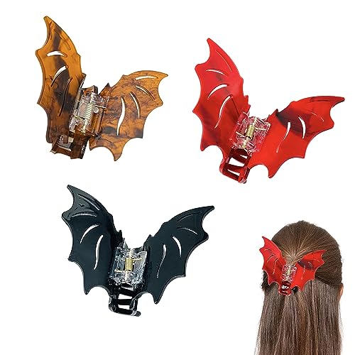 3PCS Hollow Out Solid Color Non-Slip Hair Claw Bat Hair Clip Goth Hair Clips Vivid Appearance Gothic Horror Bat Shape Hair Clip Halloween Bat Hairpin Shaped Hair Accessories