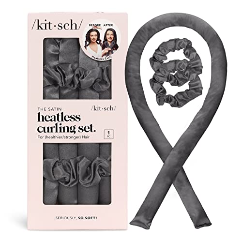 Kitsch Satin Heatless Curling Set - Hair Rollers for Heatless Curls | Heatless Hair Curlers for Overnight Curls | Hair Curlers to Sleep in | Heatless Curling Rod Headband | Heatless Curler - Charcoal - 1 Count (Pack of 1) - Charcoal