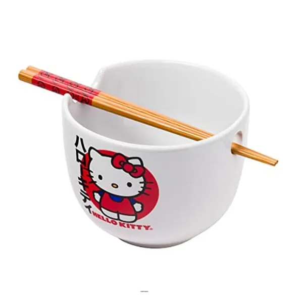 
                            Silver Buffalo Hello Kitty Japanese Logo Boxed Ceramic Ramen Noodle Bowl with Chopsticks, white, 20oz
                        