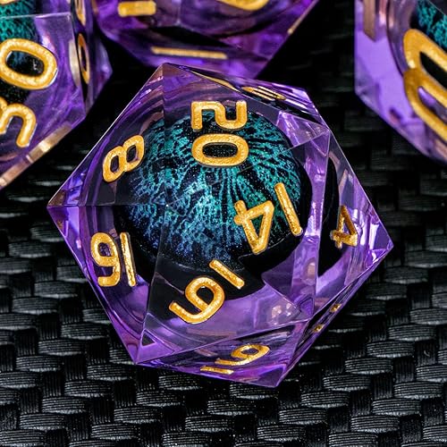 ARUOHHA Dragon Eye DND Dice, Purple Green Resin Sharp Edged Dice Set for Dungeons and Dragons RPG, Liquid Core Dice Set Polyhedral D&D Dice, Role Playing Dice Set with Gift Box D20 D12 D10 D8 D6 D4 - Ly03-purple