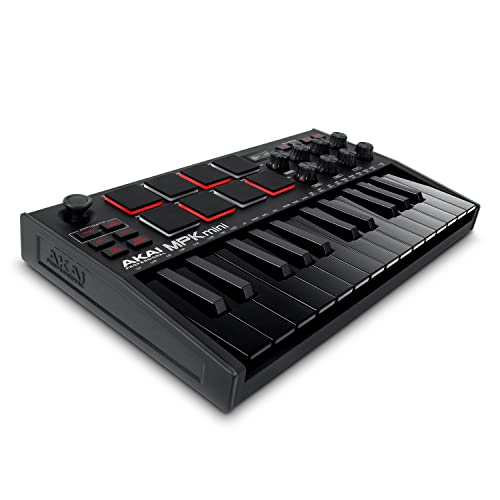 AKAI Professional MPK Mini MK3 - 25 Key USB MIDI Keyboard Controller With 8 Backlit Drum Pads, 8 Knobs and Music Production Software included (Black) - Black - MPK Mini Only