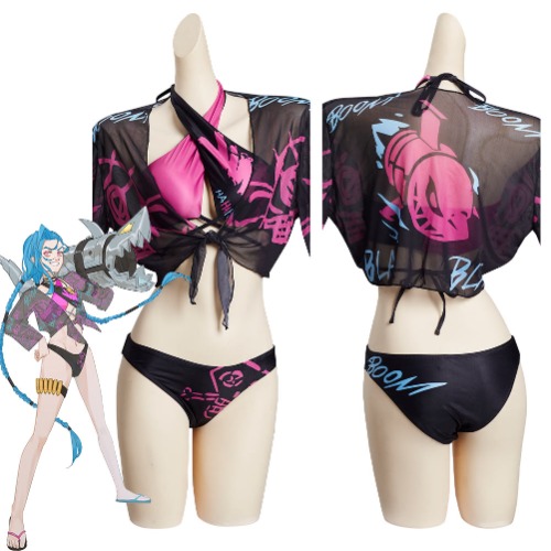 League of Legends LoL Jinx Original Designers Top and Shorts Swimming Suit - Cossky® | XS
