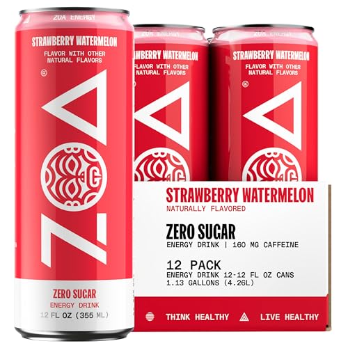 ZOA Zero Sugar Energy Drinks, Strawberry Watermelon - Sugar Free with Electrolytes, Healthy Vitamin C, Amino Acids, Essential B-Vitamins, and Caffeine from Green Tea - 12 Fl Oz (12-Pack) - Strawberry Watermelon - 12 Fl Oz (Pack of 12)