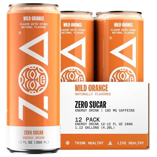 ZOA Zero Sugar Energy Drinks, Wild Orange - Sugar Free with Electrolytes, Healthy Vitamin C, Amino Acids, Essential B-Vitamins, and Caffeine from Green Tea - 12 Fl Oz (12-Pack) - Wild Orange - 12 Fl Oz (Pack of 12)