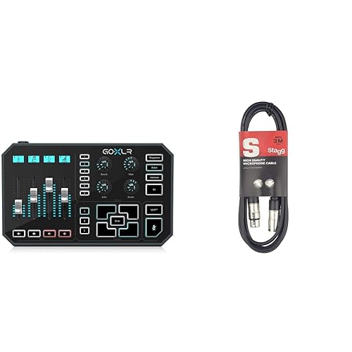 TC Helicon GoXLR 4-Channel USB Audio Mixer with Motorized Faders, Sound Board, Vocal Effects & Stagg SMC3 3m Black XLR Mic Cable