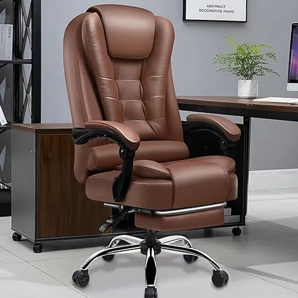 XUEGW Home Computer Chairs Office Gaming Chairs Big and Tall Desk Chair Back Support Computer Desk Chair Ergonomic High Back Chair Managerial Executive Desk Chair with Footrest Adaptive eeting Rooms - Brown - Modern