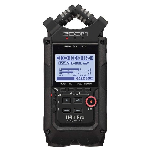 Zoom H4n Pro 4-Track Portable Recorder, All Black, Stereo Microphones, 2 XLR/ ¼“ Combo Inputs, Battery Powered, for Stereo/Multitrack Recording of Music, Audio for Video, and Podcasting - Recorder