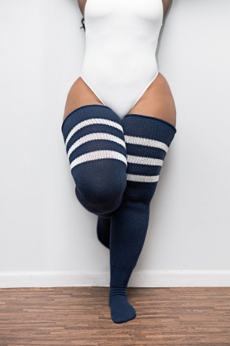 Faded Navy & White Stripes - Long 35 Inches