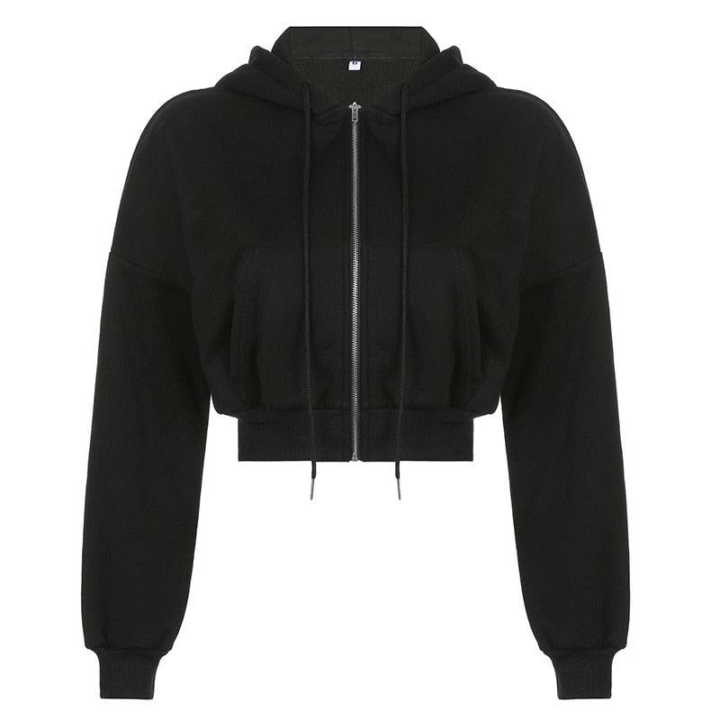 Crop Top Hoodies - Black / M