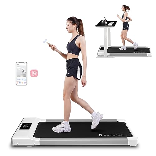 SupeRun Under Desk Treadmill, Walking Pad, Portable Treadmill with Remote Control LED Display, Quiet Walking Jogging Machine for Office Home Use - White - BA03