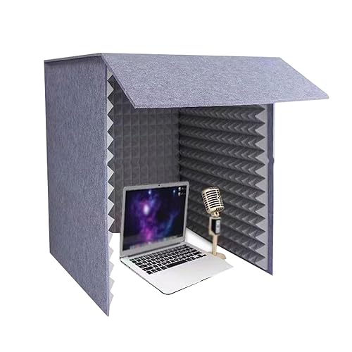 Desktop Soundproof Cover, Portable Recording Booth, Microphone Isolation Booth Cube, Vocal Absorbing Shield, Small Music Recording Studio for Home Studio, Music Recording (Grey, 70x70cm) - 70x70cm - Grey