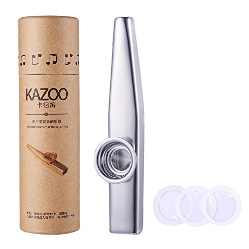 WANDIC Aluminum Alloy Kazoo and 3 Membrane Flute Diaphragm Mouth Kazoos with Vintage Gift Box, Silver - type 1 - Silver