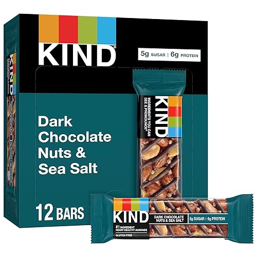 KIND Healthy Snack Bar, Dark Chocolate Nuts & Sea Salt, 5g Sugar | 6g Protein, Gluten Free Bars, Low Sugar, 12 Count - Dark Chocolate Nuts & Sea Salt