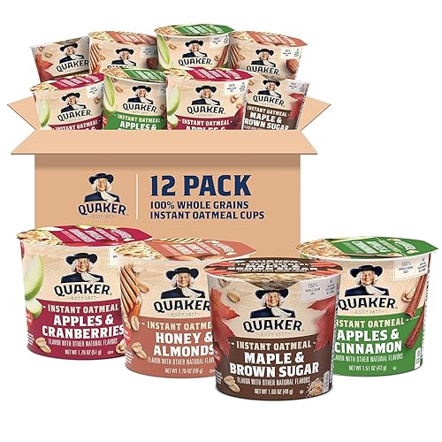 Quaker Instant Oatmeal Express Cups, 4 Flavor Variety Pack, 1.76 Ounce (Pack of 12) - 4 FL Variety Pack Express Cups, 12 Count