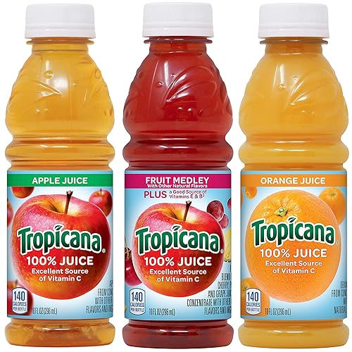 Tropicana 100% Juice Variety Pack - Orange, Apple & Fruit Medley, Single Serve, 10 Fl Oz Bottles (Pack of 24) - Real Fruit Juice, Vitamin C Rich, No Added Sugars, No Artificial Flavors - 3-Flavor Classic Variety - 10 Fl Oz (Pack of 24)