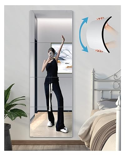 Shatterproof Wall Mirror Full Length for Bedroom, Plexiglass Gym Mirrors For Home, Extra Thick: 0.12 inch, 12 x 12 inch x 4 Pcs, Workout Mirrors Safe for Kids, Over The Door, Long Wall Mounted - 48"L x 12"W
