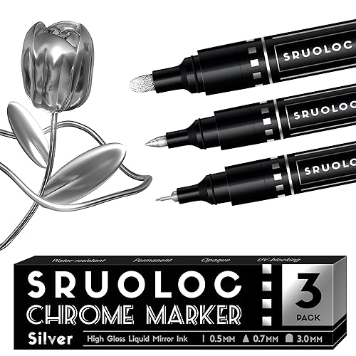SRUOLOC 3Pcs Liquid Chrome Paint Markers, Oil-based Permanent Chrome Maker, Gloss Mirror Marker Repairing, Reflective Metallic Pen Markers for Touch Up Model Painting DIY Art Projects, Silver - 3Pack - Chrome