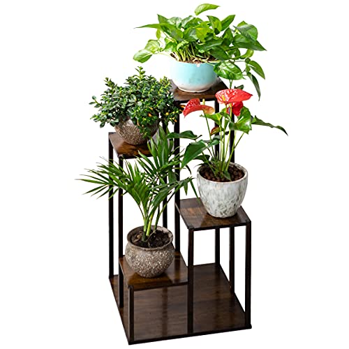 COPREE Bamboo 4 Tiers Plant Stands, Planter Pot Holder Shelf, Indoor Outdoor Flower Display Organizer Storage Rack, Heavy Duty Planter Shelving Unit - 4 Pots display