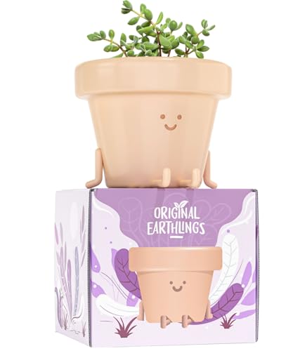 Original Earthlings Legs Out Pot, Cute Plant Pot, 3.5 Inch Plastic Funny Planter with Drainage, Unique Cactus Plant Lover Gift, Small Succulent Face Flower Pot, Fun Teacher Appreciation Gift - Legs Out Front