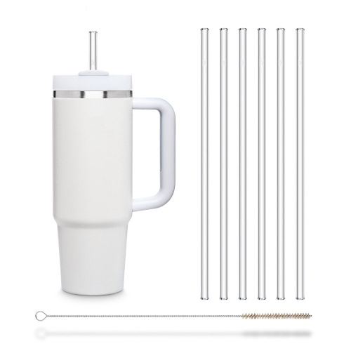 Reusable Glass Straws 11 inch with plastic free brush - Set of 6