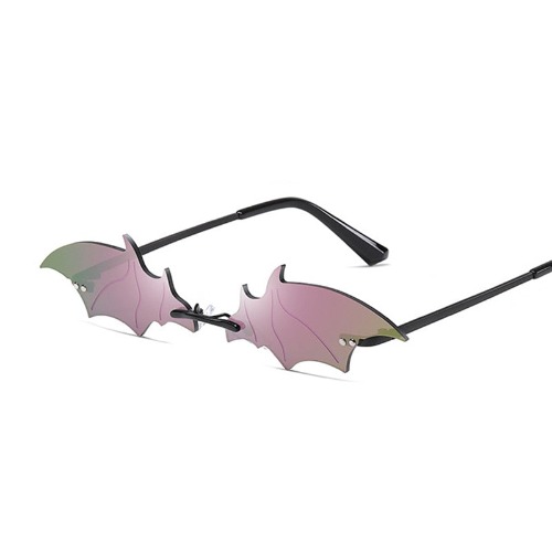 Black Goth Bat Shaped Sun Glasses - Black Purple