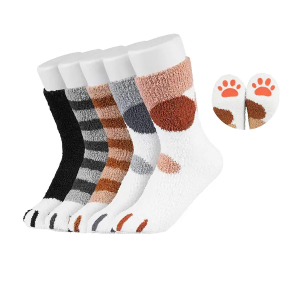 Easycosy Kat Poot Sokken - 5 Paar / 6 Paar Kat Klauw Sokken Ontwerp Pluche Gezellige Slipper Sock Leuke Stijl Sokken Winter Sokken Indoor voor Womens Lady Girls
